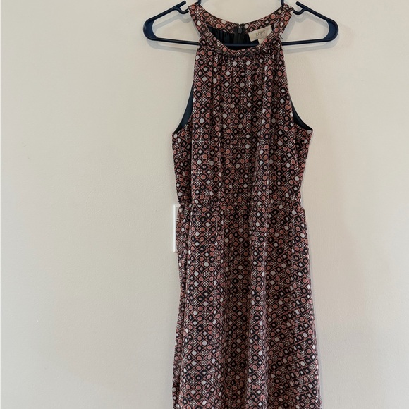 LOFT Dresses & Skirts - LOFT Pink Geometric Halter Midi Dress With Layering Materials Size 6